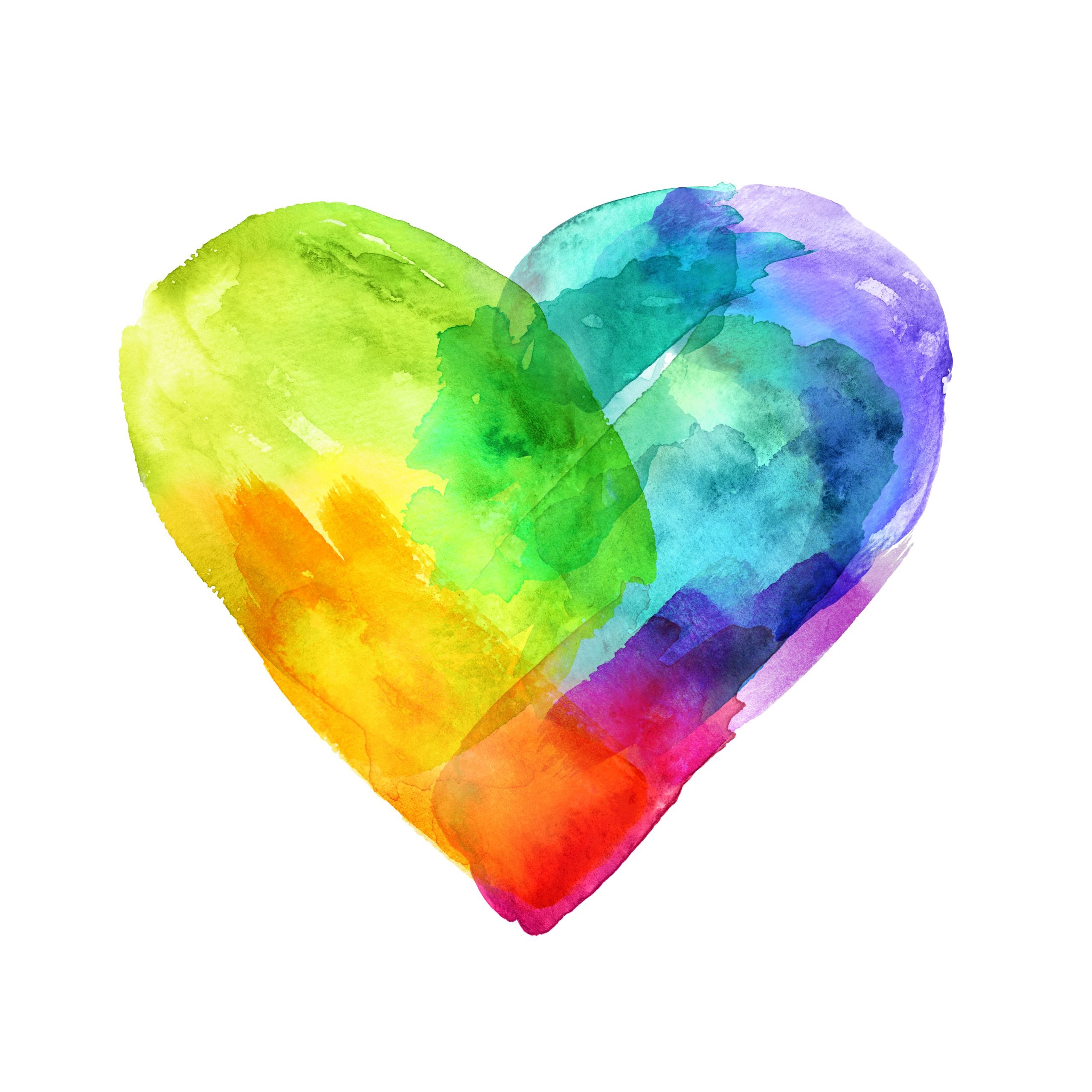 watercolor heart symbol, textured, hand painted brush strokes, spectrum, dab, daub, artistic grunge banner isolated on white background